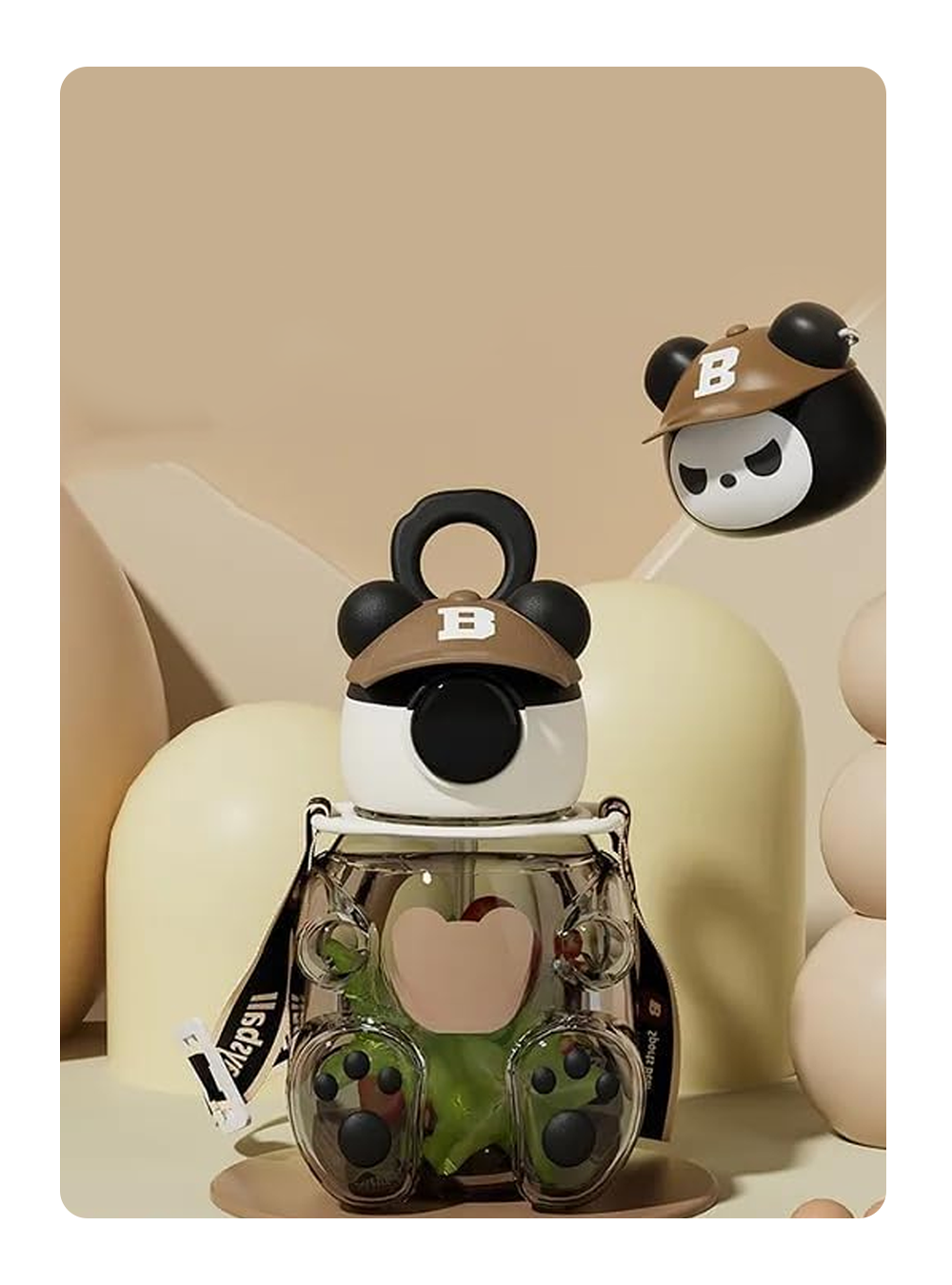 Cute Teddy Bear Water Bottle for Kids with Shoulder Strap